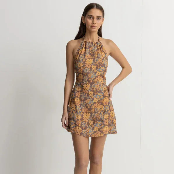 Rhythm Anika Floral Halter Mini Dress, Chocolate / Small Rhythm Anika Floral Halter Mini Dress, Chocolate / Small