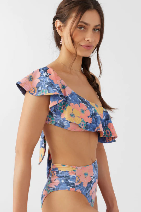 Jadia Floral Mission Beach Ruffle One Shoulder Top