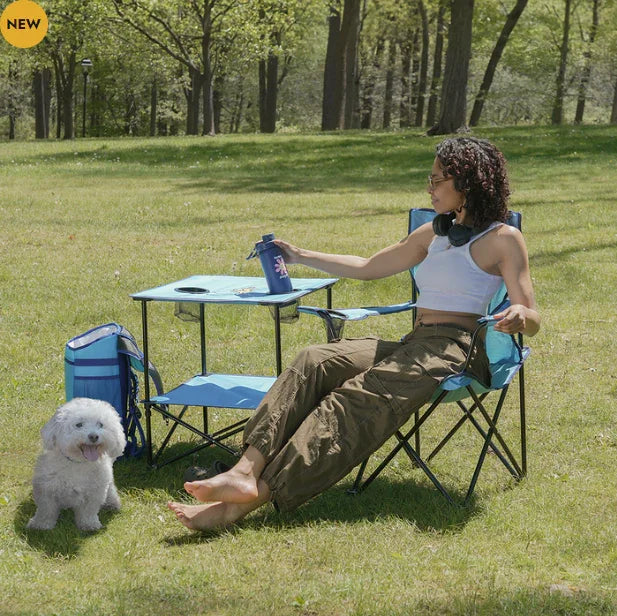 Life is Good Blue 22" Square Compact Folding Beach Table