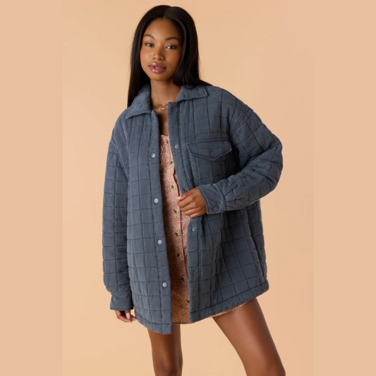 Rya Quilted Oversized Fit Snap Front Jacket