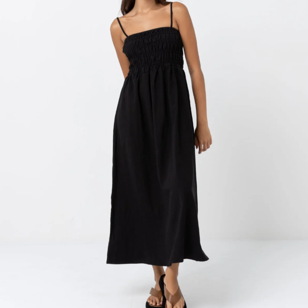 Classic Shirred Midi Dress