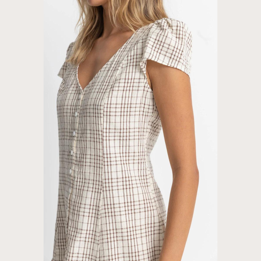 Rumi Check Cap Sleeve Mini Dress