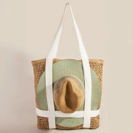 Straw Braided Hat Carrier Tote Bag
