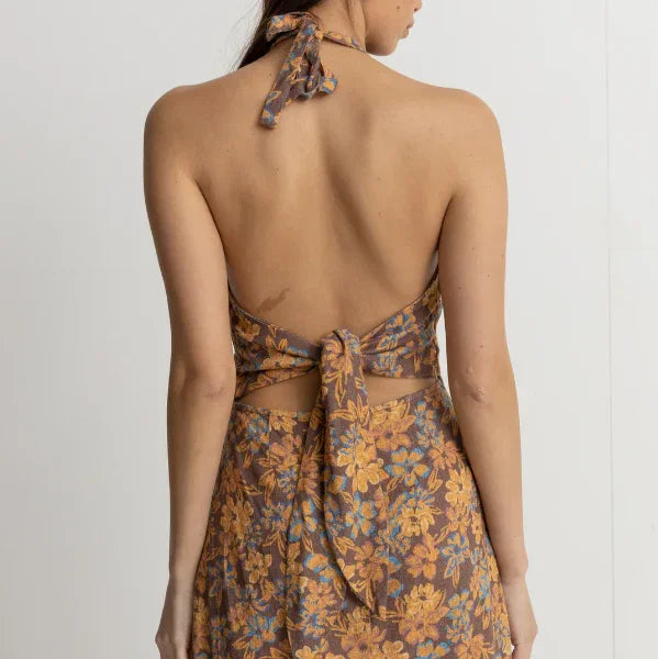Rhythm Anika Floral Halter Mini Dress, Chocolate / Small Rhythm Anika Floral Halter Mini Dress, Chocolate / Small