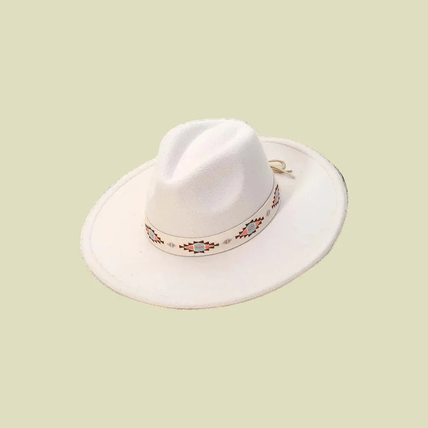 Boho Tribal Pattern Strap Fedora Hat