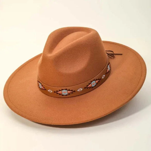 Boho Tribal Pattern Strap Fedora Hat