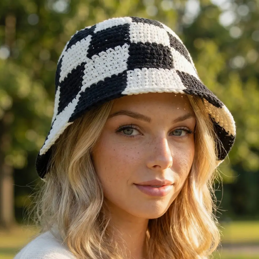 Chunky Crochet Checkered Bucket Hat