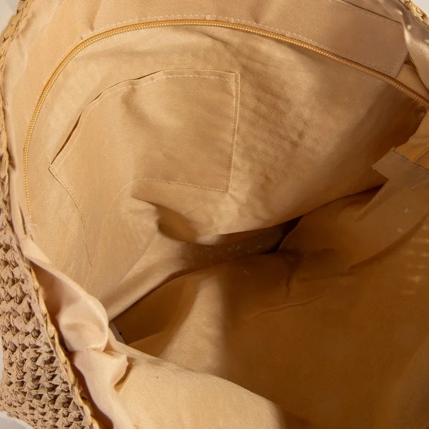 Straw Braided Hat Carrier Tote Bag