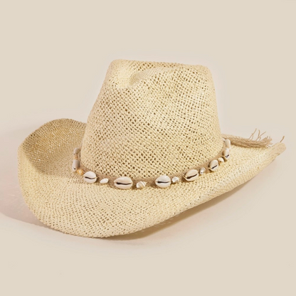 Straw Weave Cowrie Shell Rope Strap Cowboy Hat