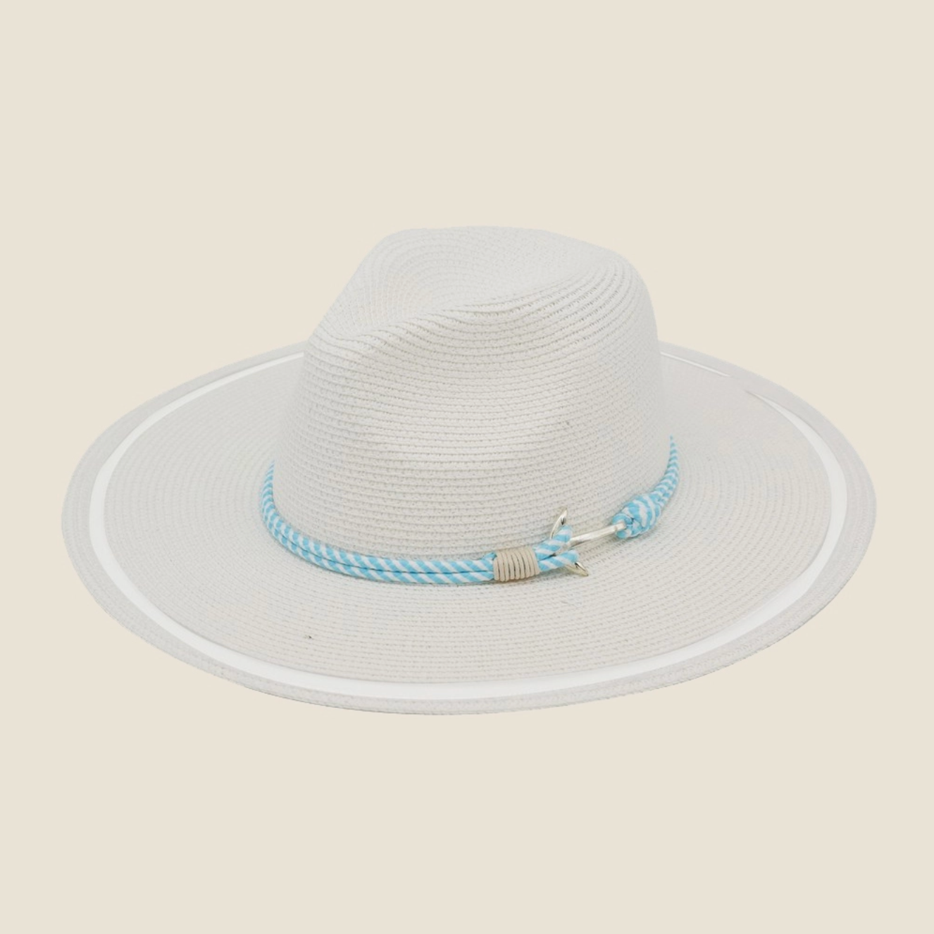 Striped Rope Flat Brim Straw Sun Hat