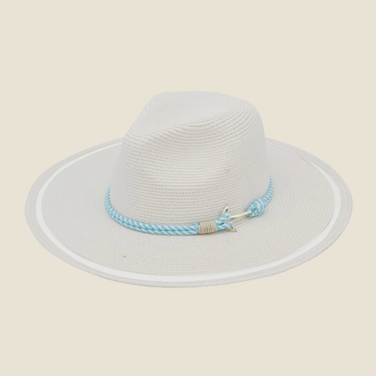 Striped Rope Flat Brim Straw Sun Hat