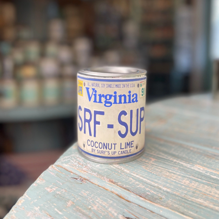 Vintage License Plate Paint Can Candles - Surfs Up Candle